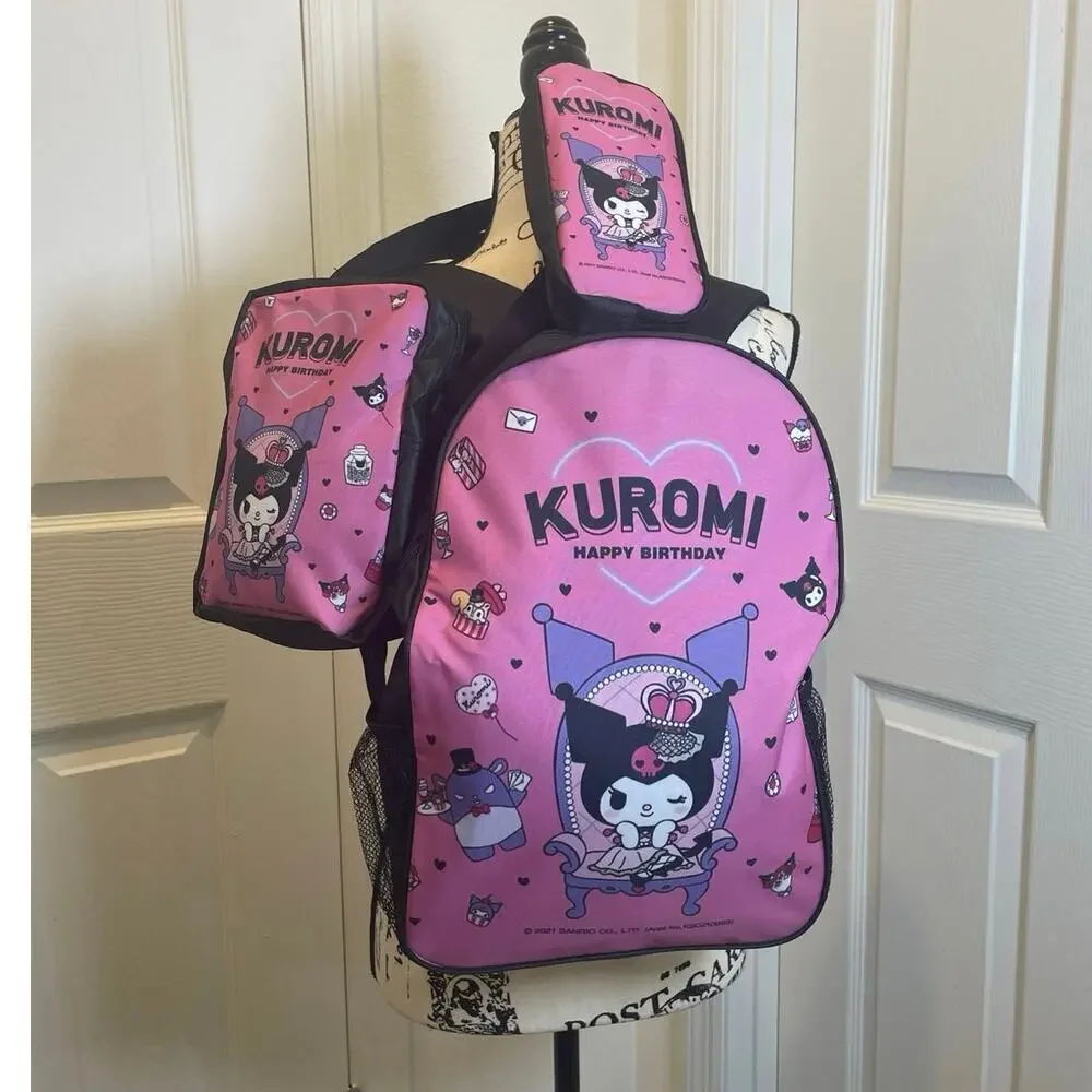 Sanrio Kuromi 3 Pieces  laptop backpack set crossbody bag/pencil bag kawaii Core